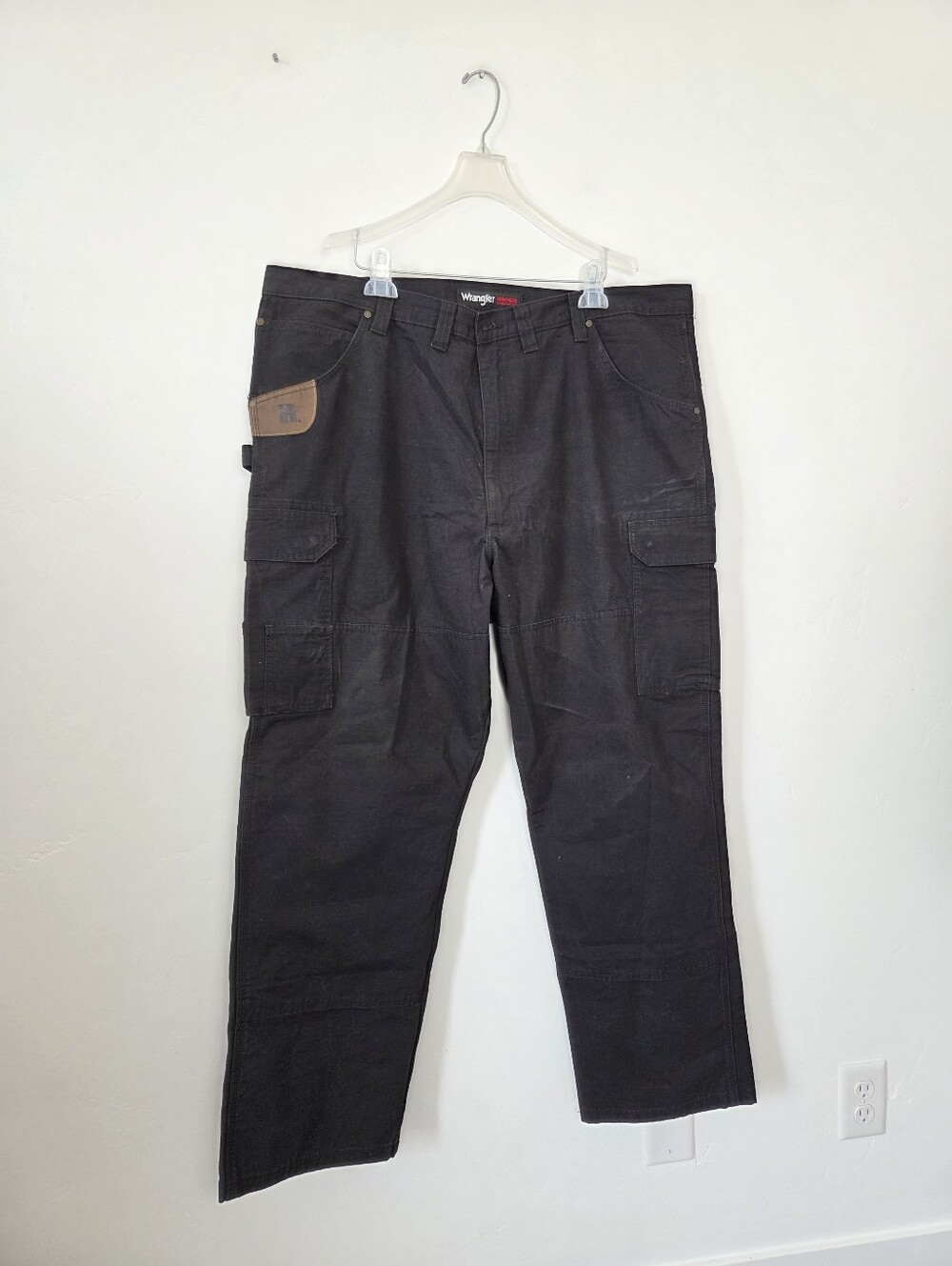 Wrangler Riggs Workwear Canvas Cargo Carpenter Pants Gray Construction Men 44x30